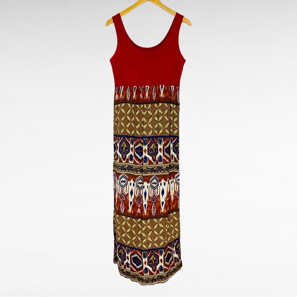 VINTAGE | 1980’s Tribal Multicolored African Dress With High Slits - Picture 6 of 8